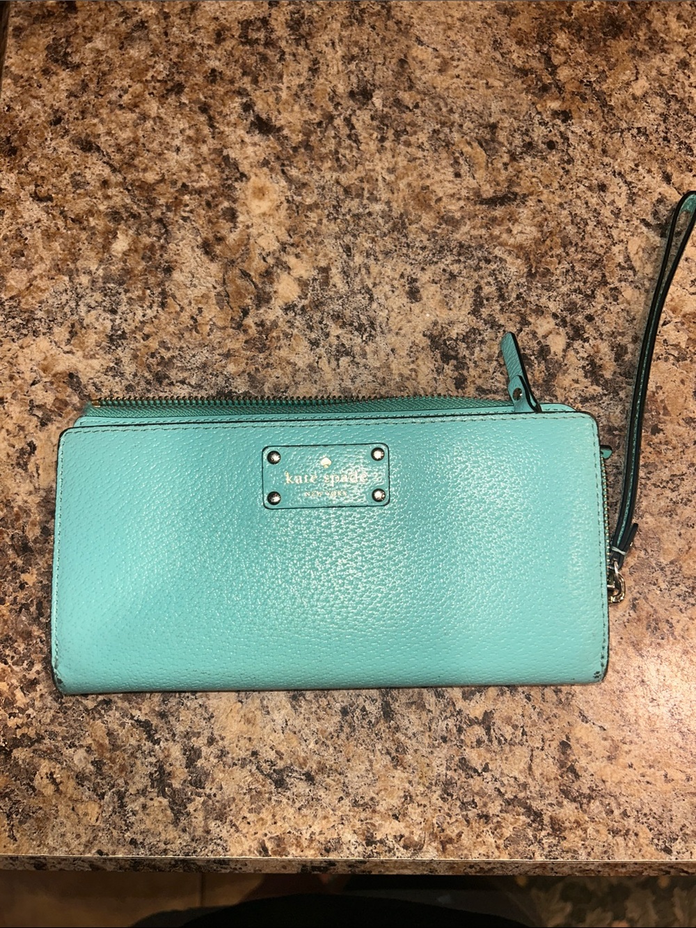 kate spade Tiffany Blue 100% leather wristlet wallet
